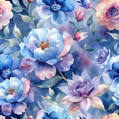 Floral Fantasy in Watercolor: An exquisite, seamless pattern bursts forth with radiant, hand-painted flowers, creating a soft, flowing, and captivating design. Evoking tranquility and refinement.