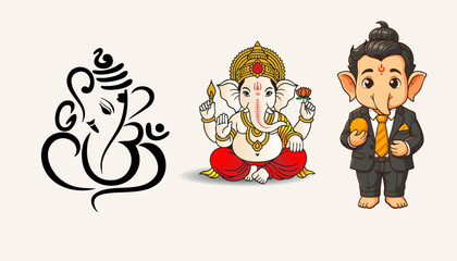 Traditional Lord Ganesha Illustrations in Different Poses and Styles