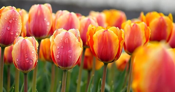 Colorful tulips bloom close up