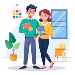 Smiling couple standing together in a bright empty room