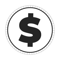 Dollar coin symbol 2D line object. Currency, wealth, digital finance. Monetary sign. Investment, economy. Financial money isolated clipart vector ink outline item. Monochrome spot illustration