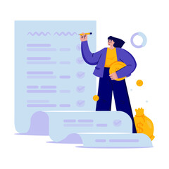 Businesswoman with budget financial checklist vector illustration