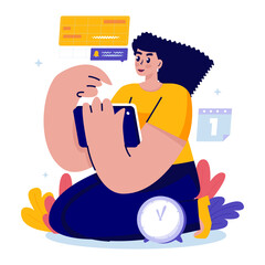 A girl marking appointment bookings on a tablet vector illustration