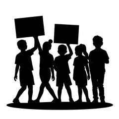 Silhouette of students holding signs &ndash; Climate awareness walk, youth activism