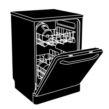 black dishwasher open door with dishes clip art preview