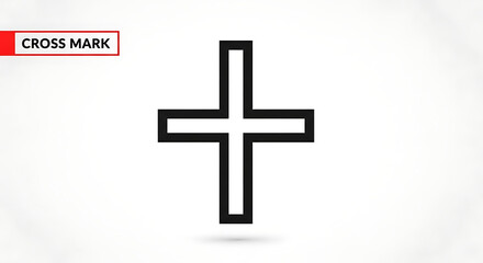 Obraz premium A simple black cross shape with thick lines on a white background casting a faint shadow below it ai generated