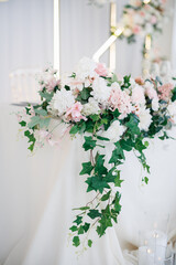 wedding bouquet on the wedding dress
