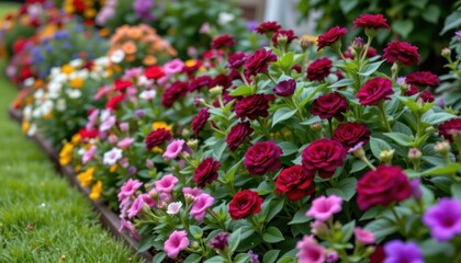 use dark flowers in garden borders alongside bright annuals to provide seasonal contrast and visual interest year round