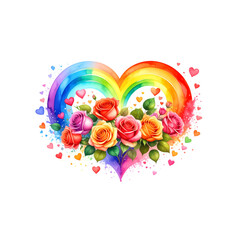Rose Hearts Rainbow on white background