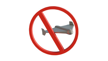 Drone banned in red prohibitory sign on white background, 3D illustration of drone ban, concept of...