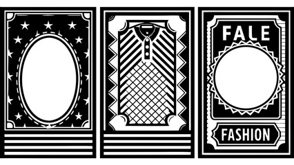 Three framed posters with different designs including stars, geometric patterns, and fashion elements © Ijaz