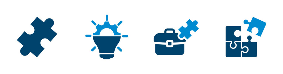 Puzzle piece icon for business solutions, teamwork, ideas, thinking. Solid vector icon.