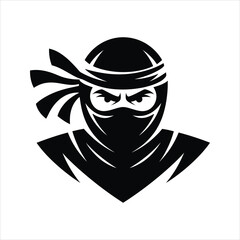 Ninja Face Silhouette Vector – Masked Warrior Emblem with Head Wrap
