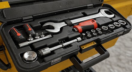 Workshop Tool Set with Wrench Ratchet Screwdriver and Socket Attachments in Hard Case