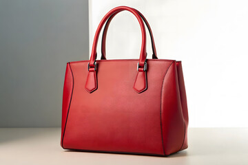 Elegant Red Leather Handbag with Handles on Minimal Background
