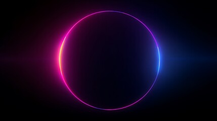 Obraz premium Vibrant Neon Circle with Glowing Pink and Blue Gradient on Black Background for Futuristic Abstract Design and Digital Aesthetics