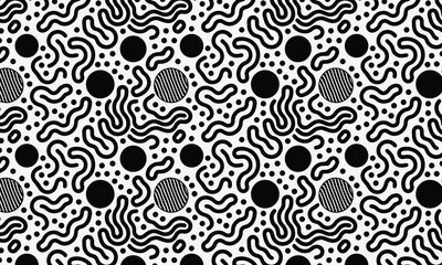 Fototapeta premium Biological pattern, memphis dots, irregular squiggle lines and abstract shape texture, seamless patterns, abstract organic line, Color backgrounds vector art illustration