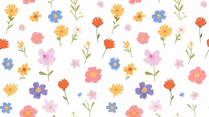 Abstract seamless pattern with cute hand-drawn meadow flowers, soft colors and playful shapes create a stylish natural background.