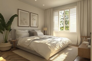 Scandinavian interior design for a spacious modern bedroom, Generative AI