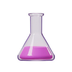A transparent Erlenmeyer flask filled with vibrant pink liquid, isolated on white.