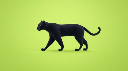 Characterful 3D panther with a refined walk cycle, stylized shadow play beneath, placed on a bold green backdrop, designed in a cute semi-realistic style.