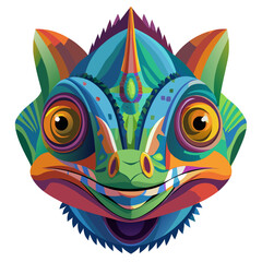 Vibrant chameleon head illustration with bold colors, perfect for creative projects and eye-catching designs