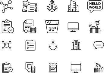 Diverse Black and White Icon Set Featuring Business, Animals, and Technology Related Concepts for Design and Illustration