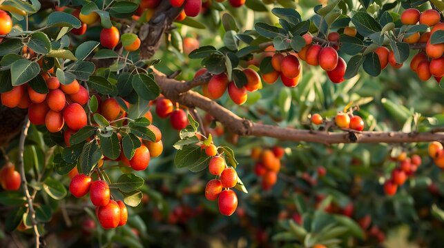 A jujube tree with ripe jujubes ready for harvest