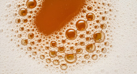 Close-up of beer froth with lively bubbles and a smooth creamy head. A refined banner template ideal for Oktoberfest, Beer Day, and fresh drink campaigns, with plenty of room for space for text.