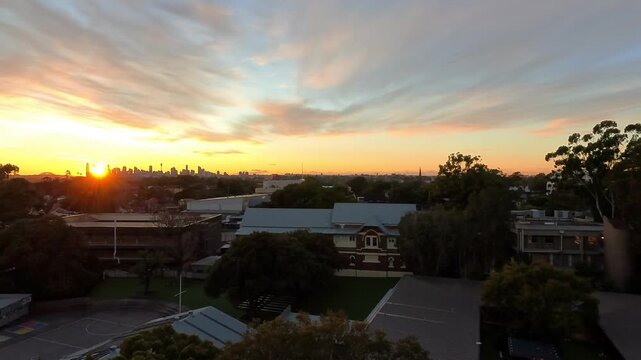 Sunrise/sunset over the city, with the Sydney skyline in the distance