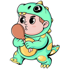 Boy Dino Costume Illustration Cute