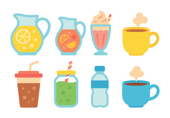 Fototapeta premium Colorful Game Night Drinks. Flat vector mini-illustrations of game night drinks in colors children's