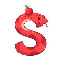 Obraz premium Playful cartoon snake shaped like the letter S with a red on its head creating a cheerful and whimsical design.