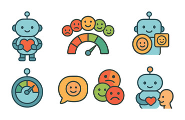 Naklejka premium AI Emotional Icons. Flat vector mini-illustrations emotional intelligence in AI in colors children's