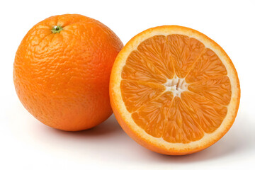Whole and Halved Fresh Orange Fruit on White Background