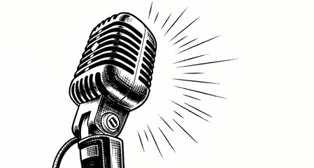 This illustration is ideal for podcast cover art, music event posters, or as a symbol for public speaking, broadcasting, and stand-up comedy.