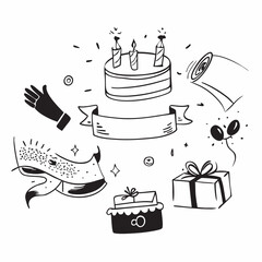 Birthday party doodle set icon handrawn vector