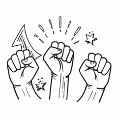 Hands clenched doodle handdrawing for independence day and victory