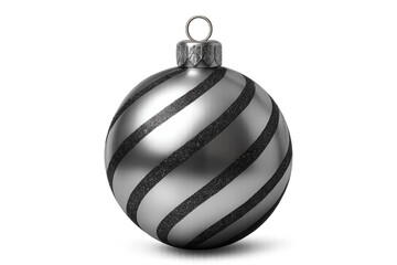 Silver christmas ball with black glitter stripes rotating on transparent background, perfect for christmas projects