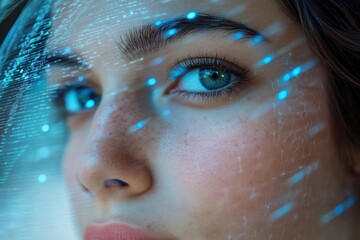 Young woman integrated with futuristic biometric interface