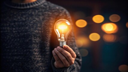 Person holding glowing lightbulb idea image