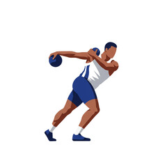 Dynamic male athlete prepares to unleash a powerful throw during a track and field event.