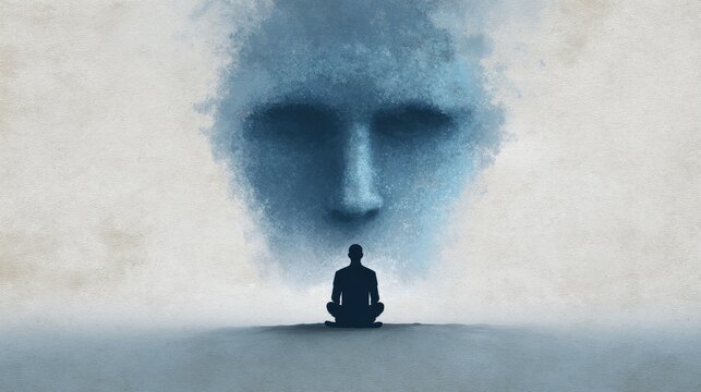 A conceptual illustration of knowing one's own dark side, representing emotional self-awareness, managing and controlling negative thoughts or feelings in difficult or adverse situations.