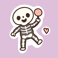 Cute Kawaii Skeleton Holding Lollipop for Halloween sticker