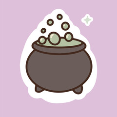 Cute Cartoon Witchs Cauldron with Bubbling Potion stickers.