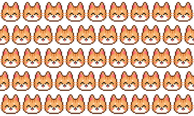 Pixel art cats seamless pattern background. Retro dot illustration for SNS posts, message cards, and decoration