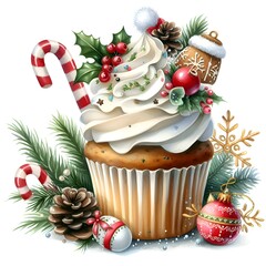 Festive Christmas Cupcake with Holiday Decorations