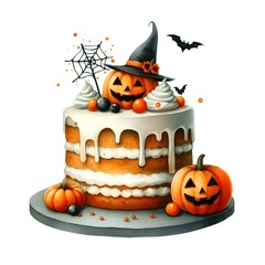 Halloween Layer Cake with Pumpkin and Witch Hat