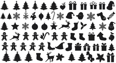 A collection of black Christmas silhouette icons.

