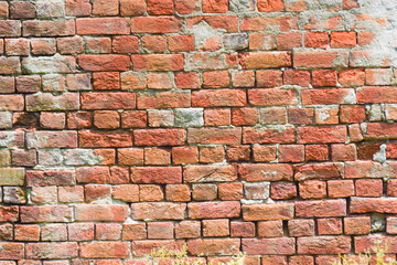 brick wall old red brick wall with dust and debris on white background. Broken brick wall with...
